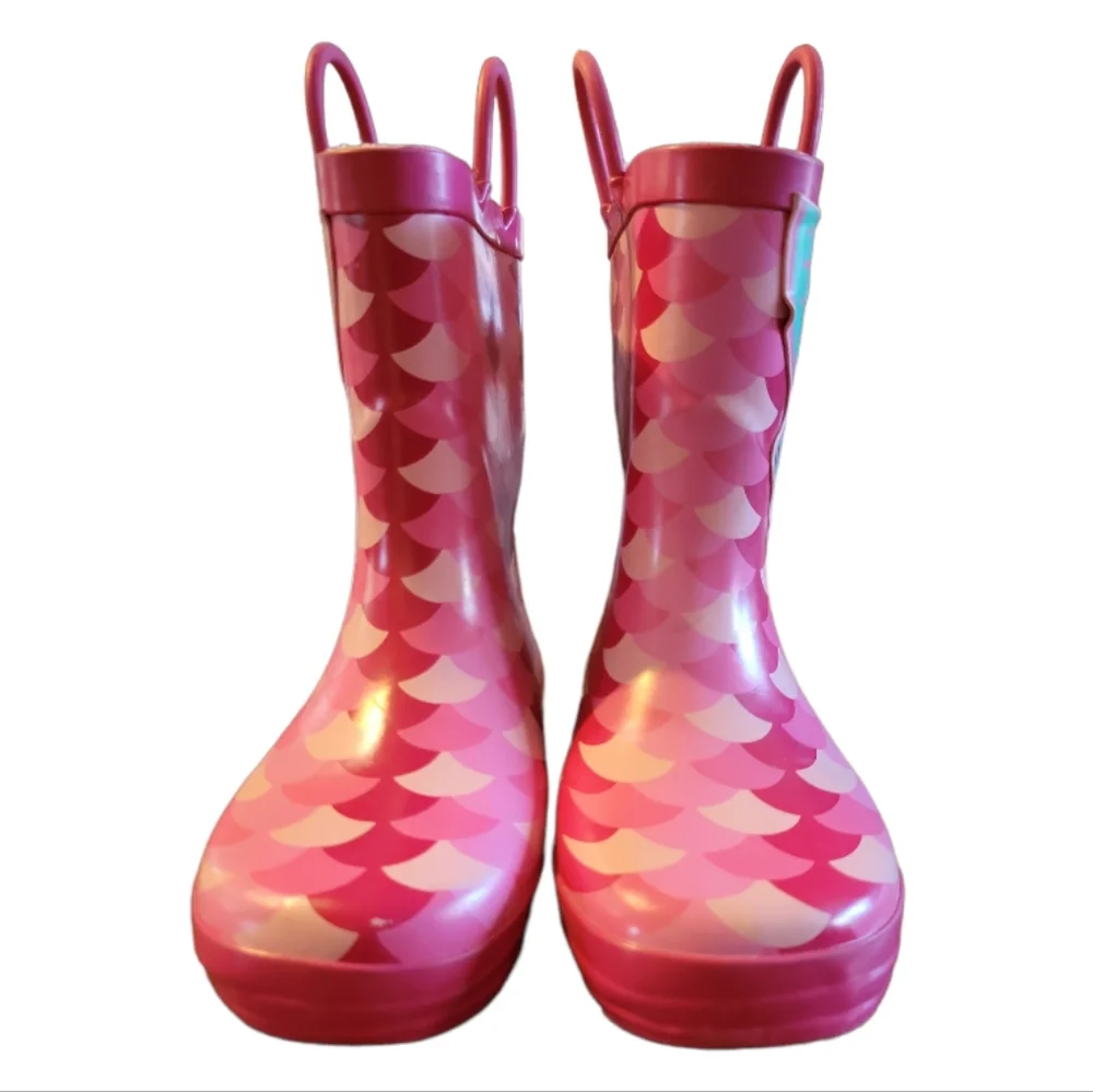 LILLY OF NEW YORK Girl's Mermaid Boots Blue Green/Pink Rain Boots